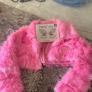 Pink Fluffy cropped collar jacket